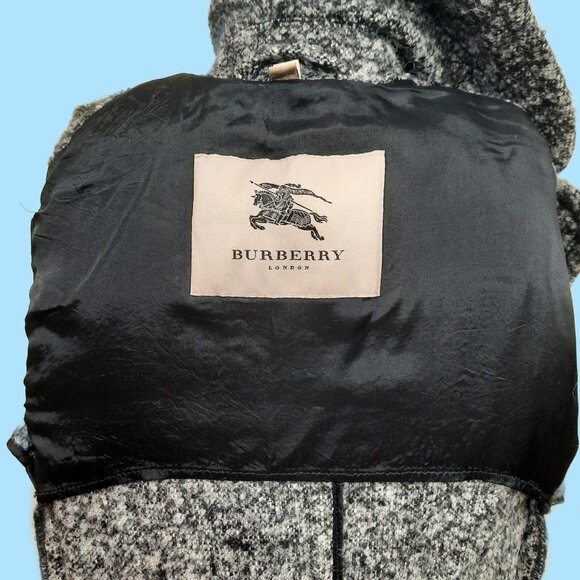 Burberry London Grey Belted Coat Black Knit Sleeves Wool Mohair Alpaca US Size 2 - Picture 10 of 12